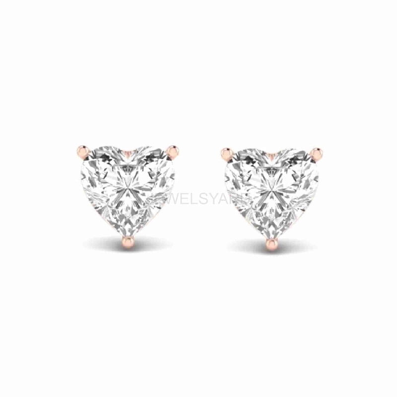 JEWELSYARD 925 Sterling Silver 14K Rose Gold Plating 7mm Heart Shape April Birthstone Solitaire Stud Earring For Women