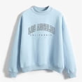 thumbnail image 2 of CUZIBR Womens Sweatshirt Letter Print Graphic Long Sleeve Loose Mockneck Sweatshirts Retro Pullover Top Fall Winter Clothes,Blue, 2 of 4