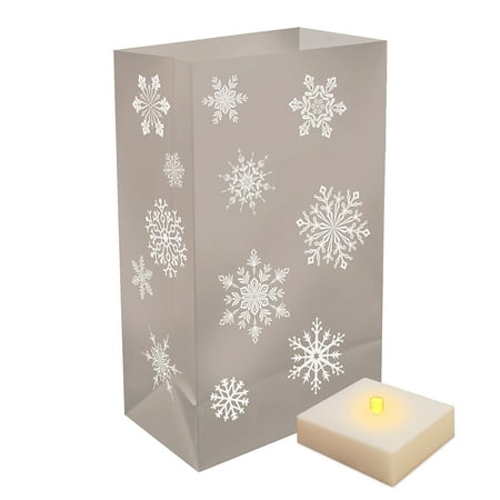 LumaBase® 6ct Christmas Battery Operated Silver Snowflakes Luminaria Light Kit with Timer