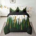 thumbnail image 2 of Manfei Abstract Oil Painting Twin Bedding Sets 7pcs, Green Gold Ombre Bedding Comforter Set, Watercolor Brush Strokes Sheet Sets, Microfiber Bedroom Decor, 2 of 8