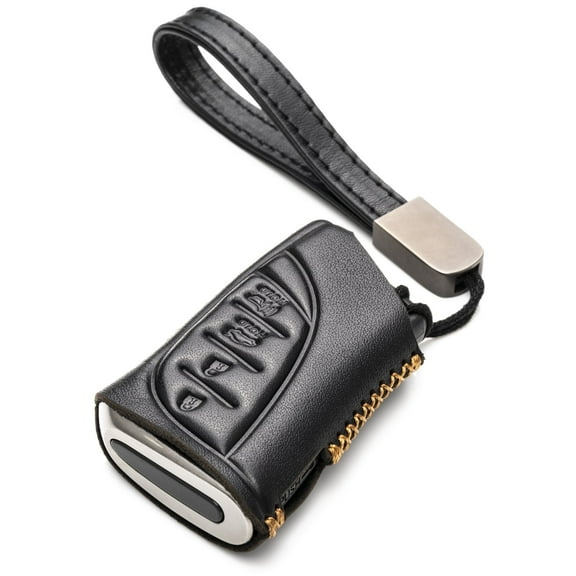 Vitodeco Genuine Leather Smart Key Fob Case Compatible with Lexus ES, Lexus UX, Lexus NX, Lexus GX, Lexus LX 600 (4-Button, Black)