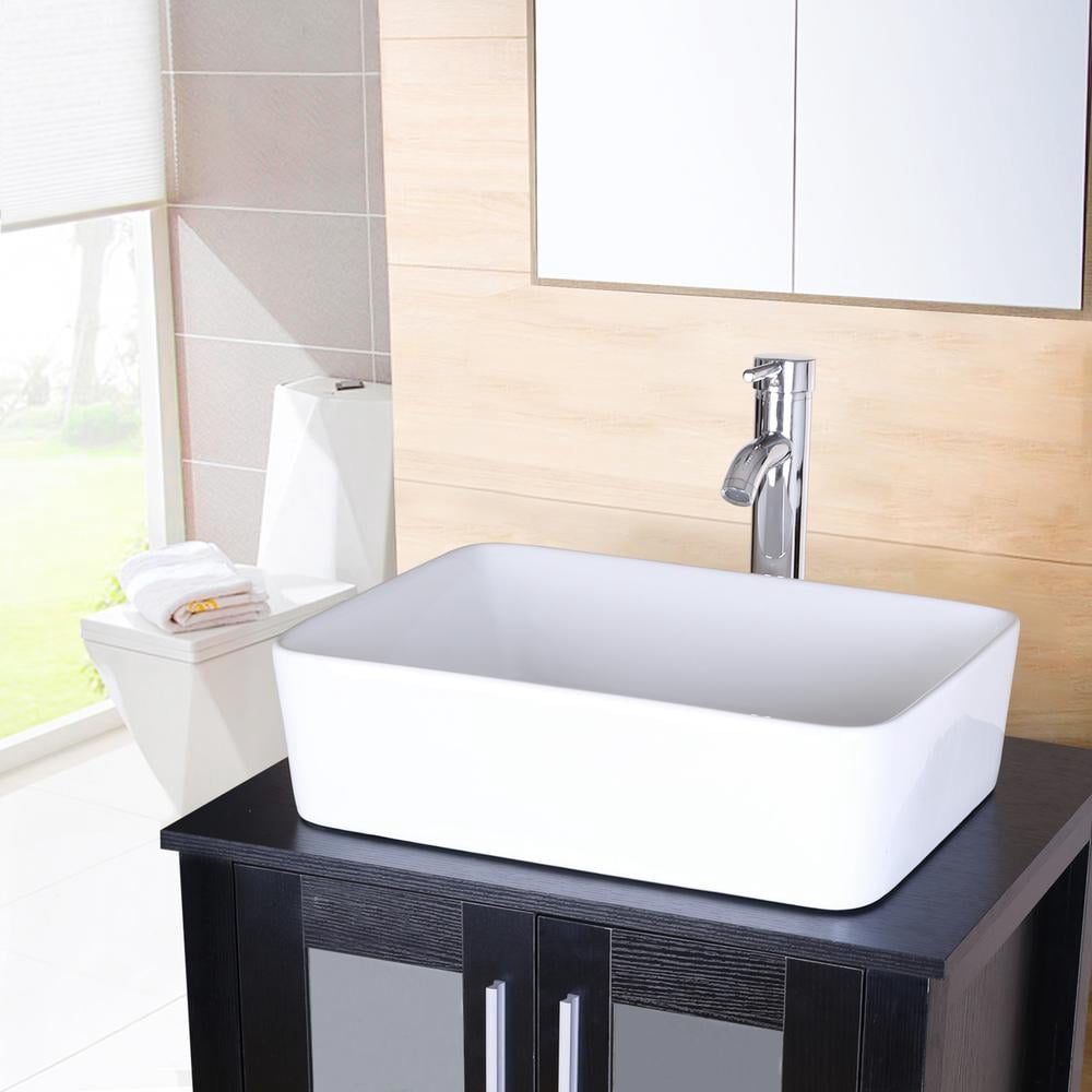 Eclife 18.9" Rectangular Ceramic Bathroom Sink Combo with Faucet 1.5 GPM and Pop up Drain Bathroom Bowl,White