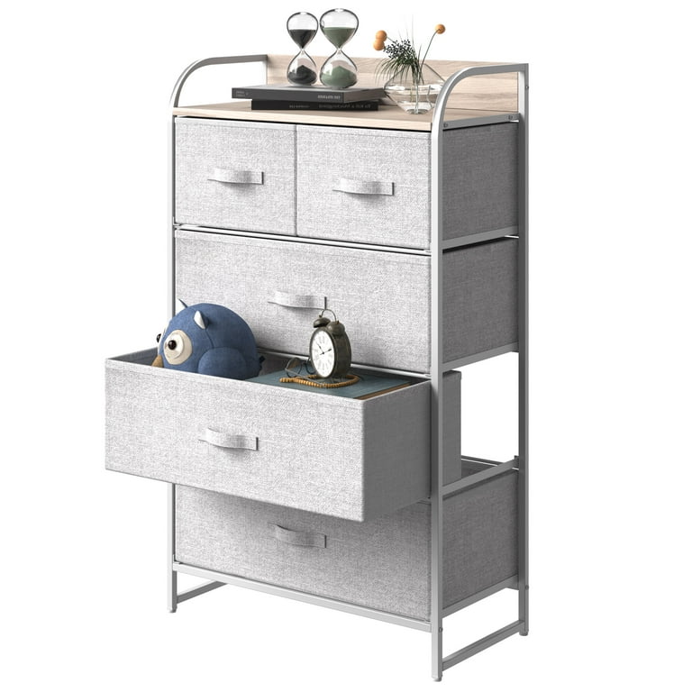 Dextrus Wide 5 Drawer Storage Organizer Wooden Top Shelf for