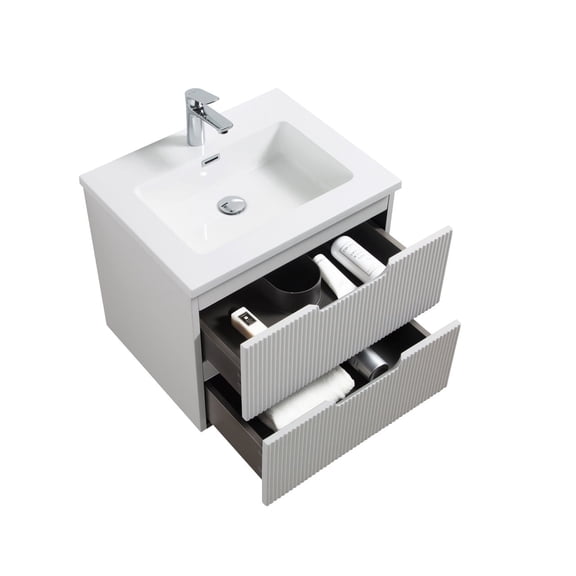 Themis 24″ White Wall Mount Vanity With A Integrated Sink