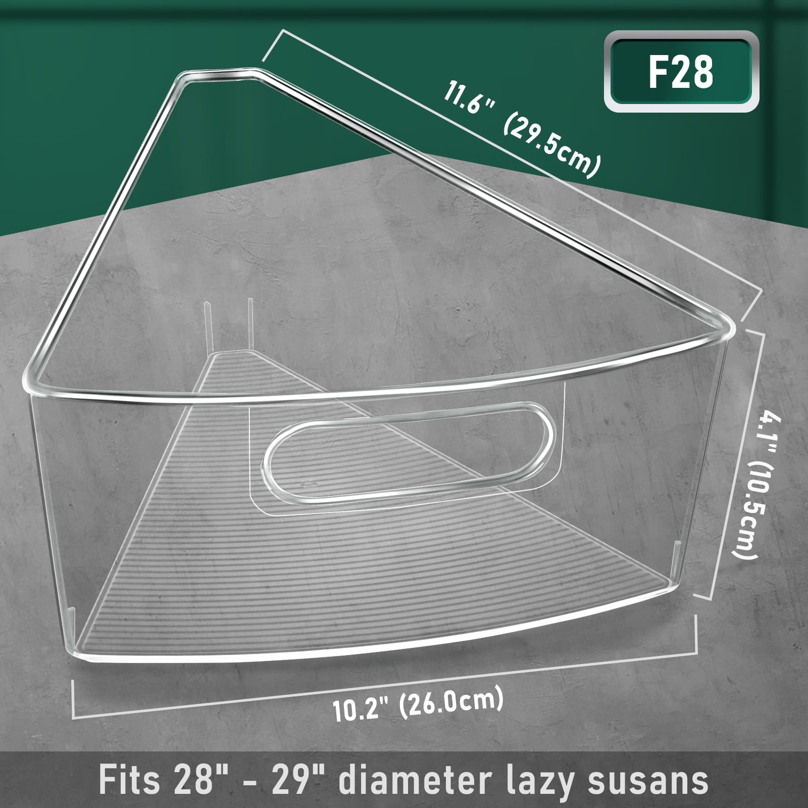 Lazy Susan Cabinet Organizer Bins for 26"/ 28"/ 32" Diameter Corner Organizer, Plastic Cabinet Storage Bin, 1/8 Wedge - Food Safe, BPA Free, with Non-Slip Pads (for 26" Diameter, 4 Pack)