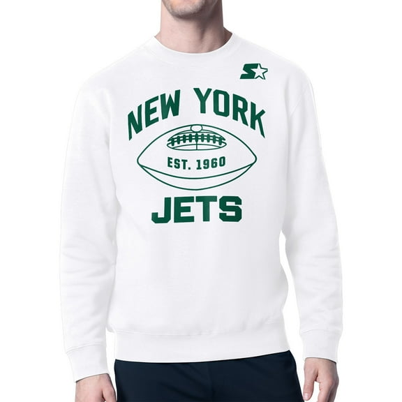 Men's Starter  White New York Jets Green and White Forever Fleece Sweatshirt
