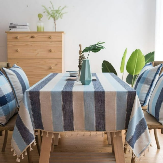 Boho Color Stripe Tablecloth Cotton Linen Waterproof Table Cover Tabletop Decoration for Dining Room Restaurant Party