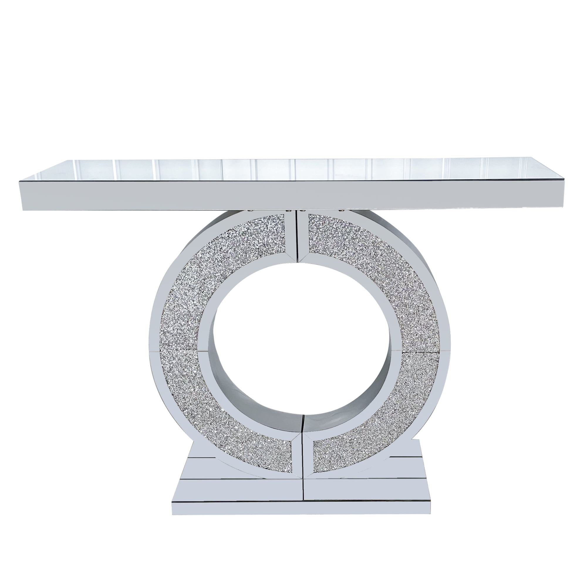 MDQMD Mirror Console Table with Crystal Base,Modern Entryway Table for Hallway,Luxury Reflective Sofa Table for Living Room