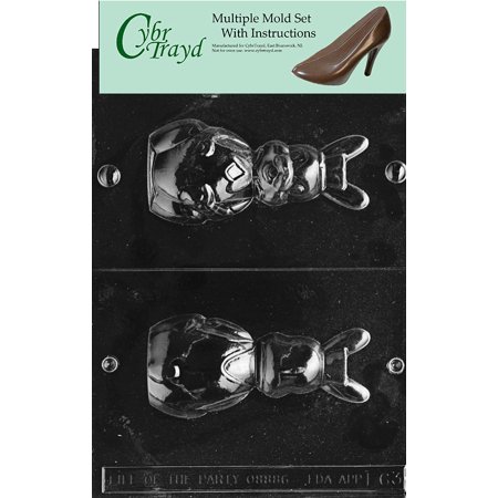 Chubby Bunny Tea - Chubby Sitting Bunny Chocolate Candy Mold with Exclusive Cybrtrayd Copyrighted Molding Instructions, Pack of 3