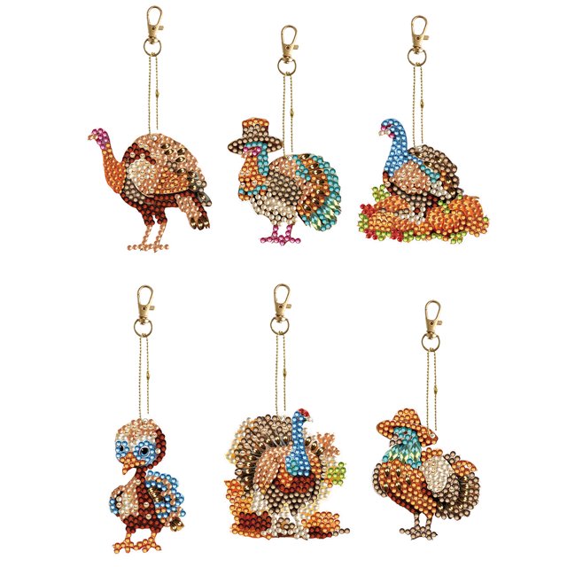 (GJ246) Llavero Con DIY (diamante Forma Especial Doble Cara) 6 Uds. Pavo Festivo