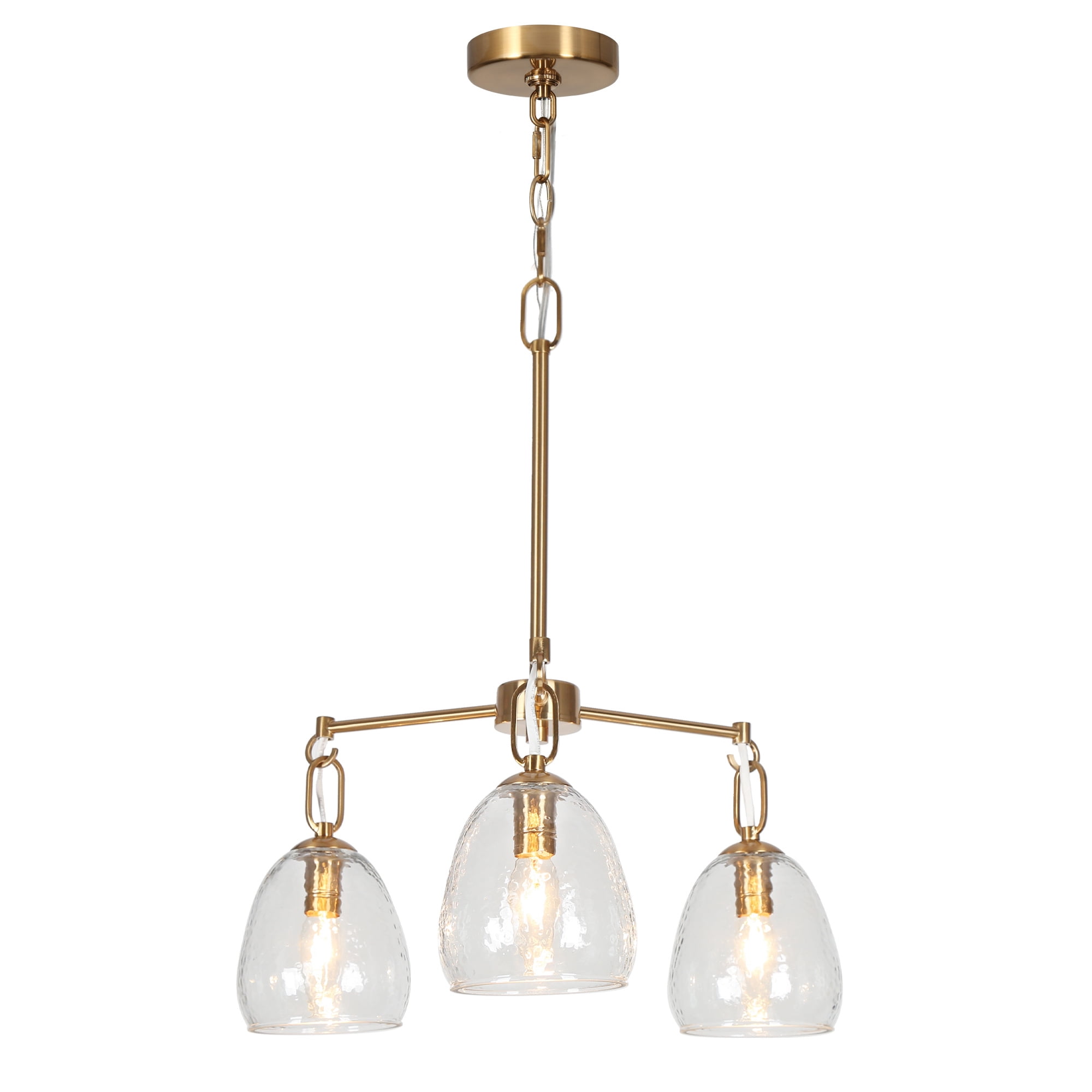 LNC Blobfish 3 -Light Polished Gold Textured glass Metal Chandelier