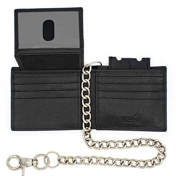 Bi-fold Chain Wallet for Men RFID Safe Leather Chain Wallet for Men stylish Bifold Flip up Window ID J.T.C