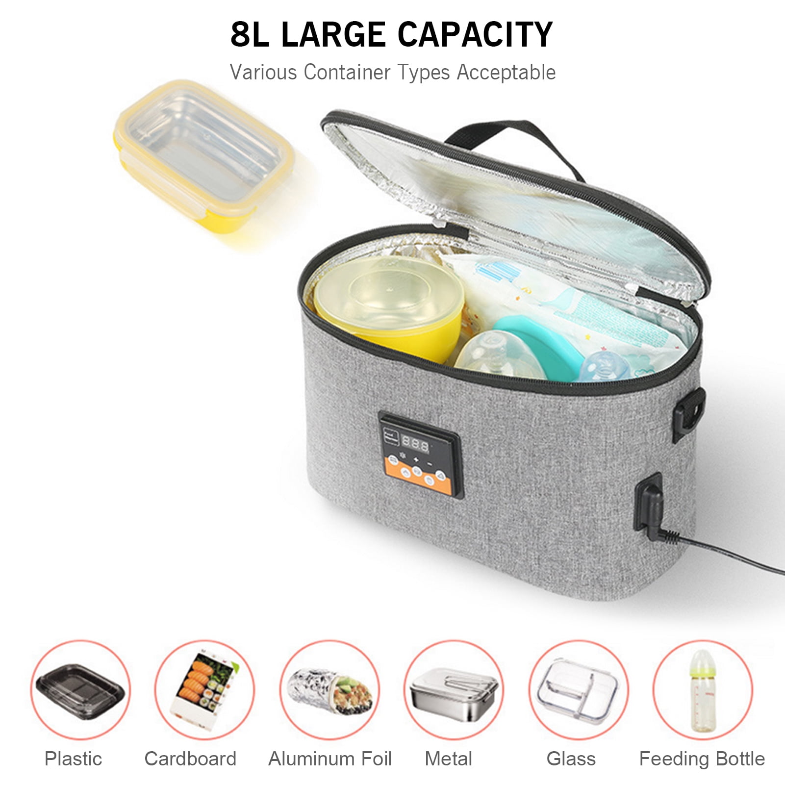 Portable Oven Car Food Warmer Oven with Digital Display Preset 8L Electric Car Heating Lunch Box for Road Trip Camping Picnic On The Go Office Work