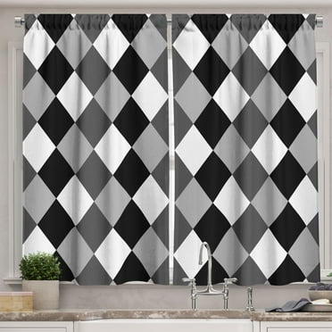 Ambesonne Geometric Kitchen Curtains, Black and White Rhombus, 55"x45", Grey Pale Grey and Black
