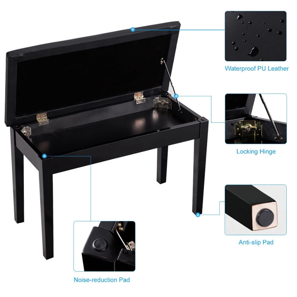 Finihen Piano Bench, Comfortable Piano Stool with Padded Cushion, Solid Wood PU Leather Padded Piano Bench Keyboard Seat, Black Finihen Piano Bench, Comfortable Piano Stool with Padded Cushion, Solid Wood PU Leather Padded Piano Bench Keyboard Seat, Black