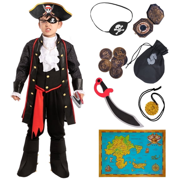 Joyfy Pirate Costume for Kids, Boy Captain Pirate Costume for Halloween Pirate Themed Party Cosplay Dress Up