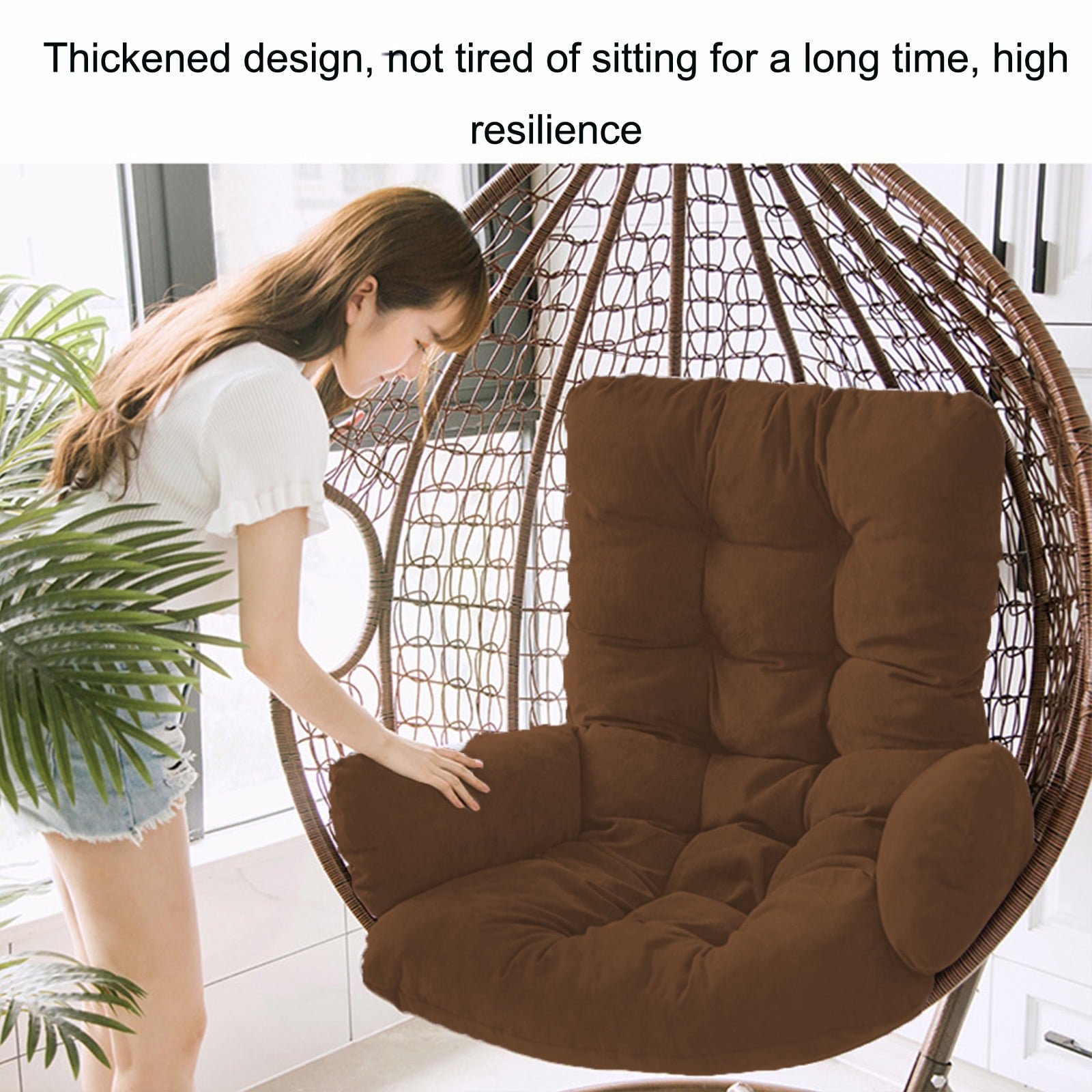 Leodye Outdoor Hanging Egg Chair Cushion Replacement, Thicken Egg Chair Cushion Waterproof Basket Eggs Chairs Cushion with Headrest Pillow, Cushions for Hanging Eggs Chairs Swing