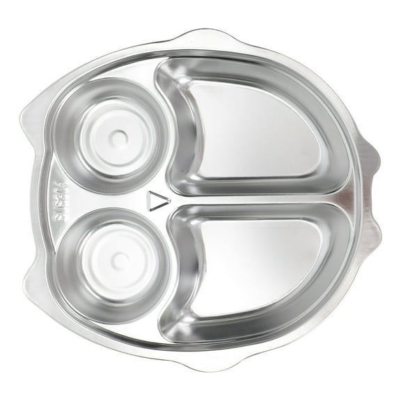LEORX 1pc Cartoon Meal Plate Silver Stainless Steel Meal Preparation for Kids