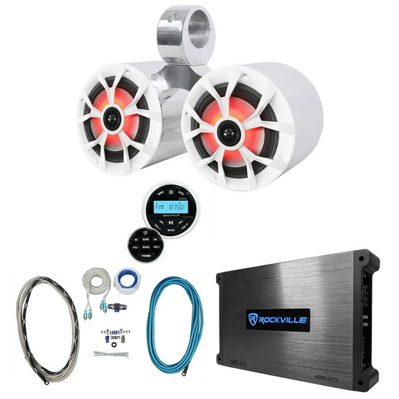 Rockville Dual 6.5" Marine Wakeboard LED Speakers Receiver Amplifier Amp Kit