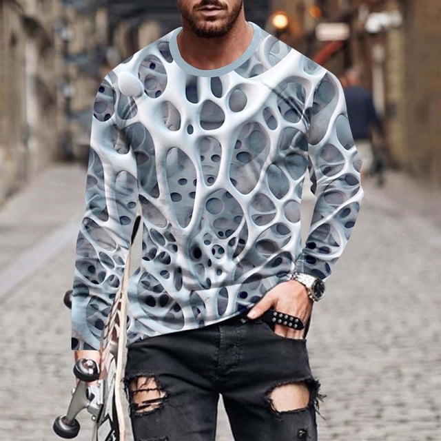 Blusas y camisas de manga larga con cuello redondo para hombre, blusa informal de manga larga con cuello redondo y estampado.