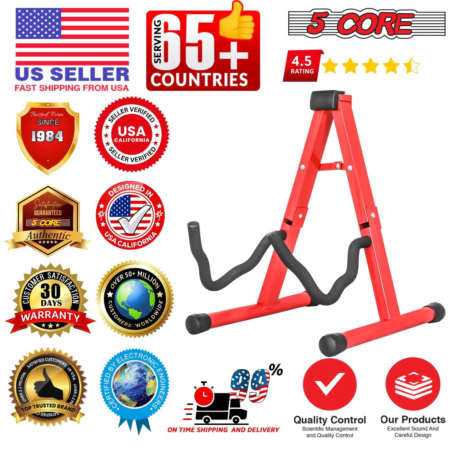 Guitar Stand A Frame w Soft Foam Arm Non Slip Rubber for Acoustic Electric Bass Ukulele