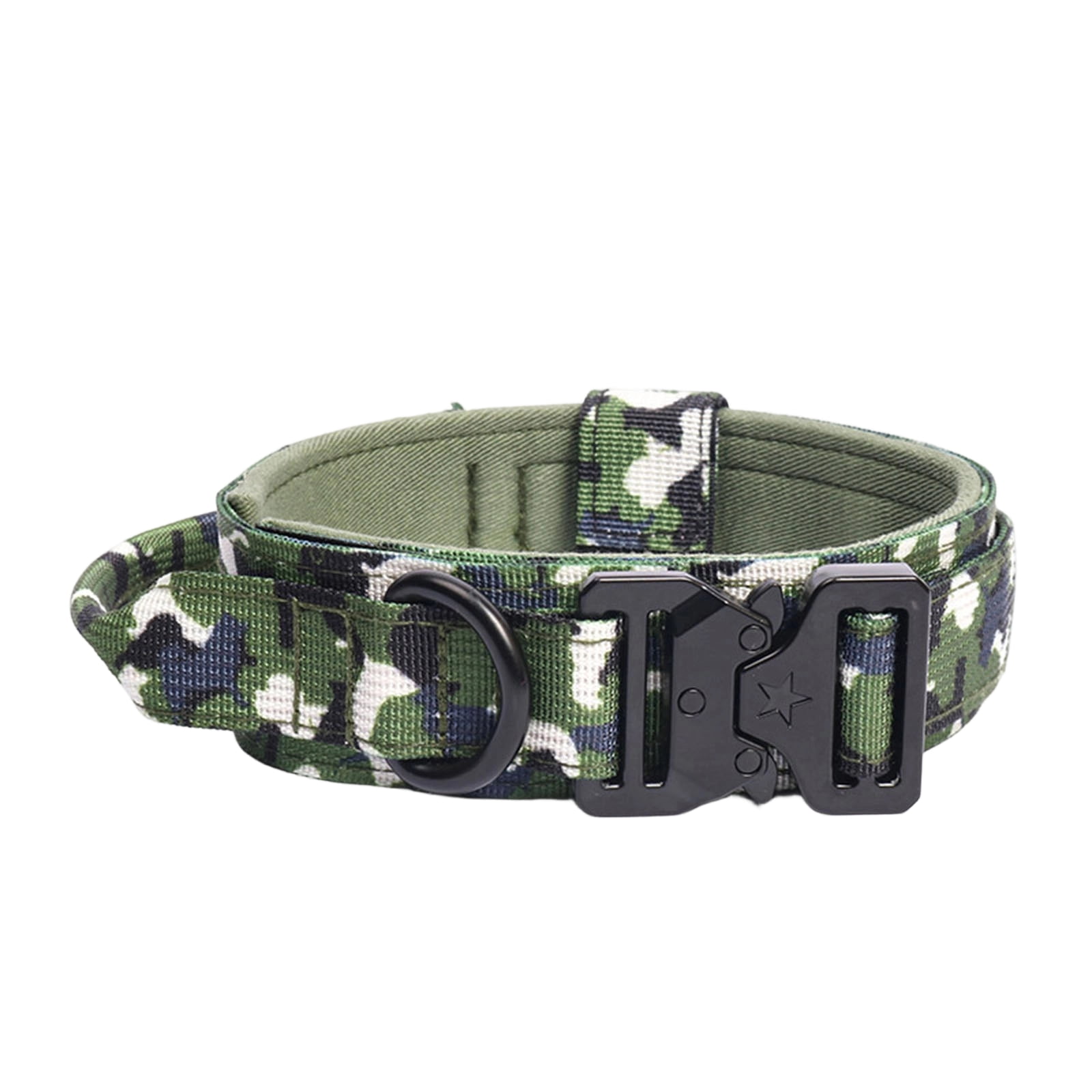 Heavy Duty Dog Collar, Dog CollarforLarge Dogs, Dog CollarwithHandle, Quick Release Buckle, Metal Buckle, Nylon Padded, Camo Green, 1.5inWide, 1 Pc, Big Breed Canine
