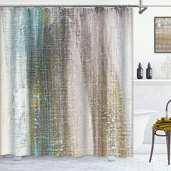 Abstract Brown Blue Shower Curtains Ombre Brush Strokes Fabric Bath Curtain Vintage Oil Painting Bathroom Shower Curtain