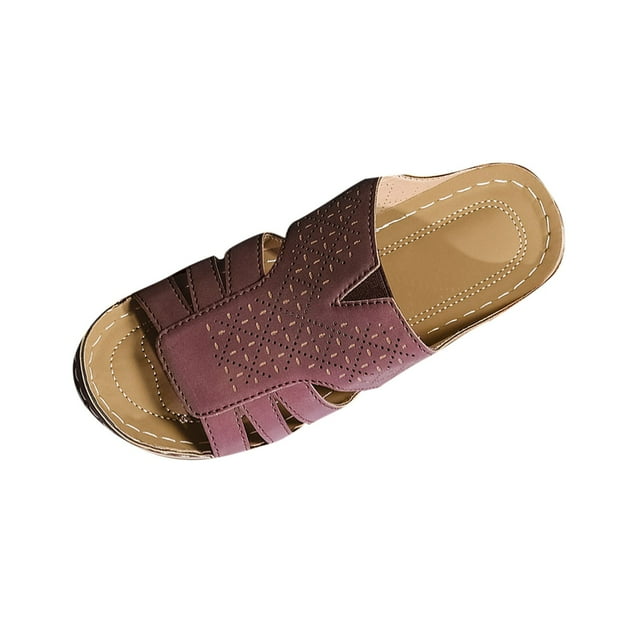 LOVZFMLL Wedge Sandals for Women Slip On Open Toe Comfort Walking Clogs with Arch Support Summer Casual Beach Vacation Shoes Wine 7.5