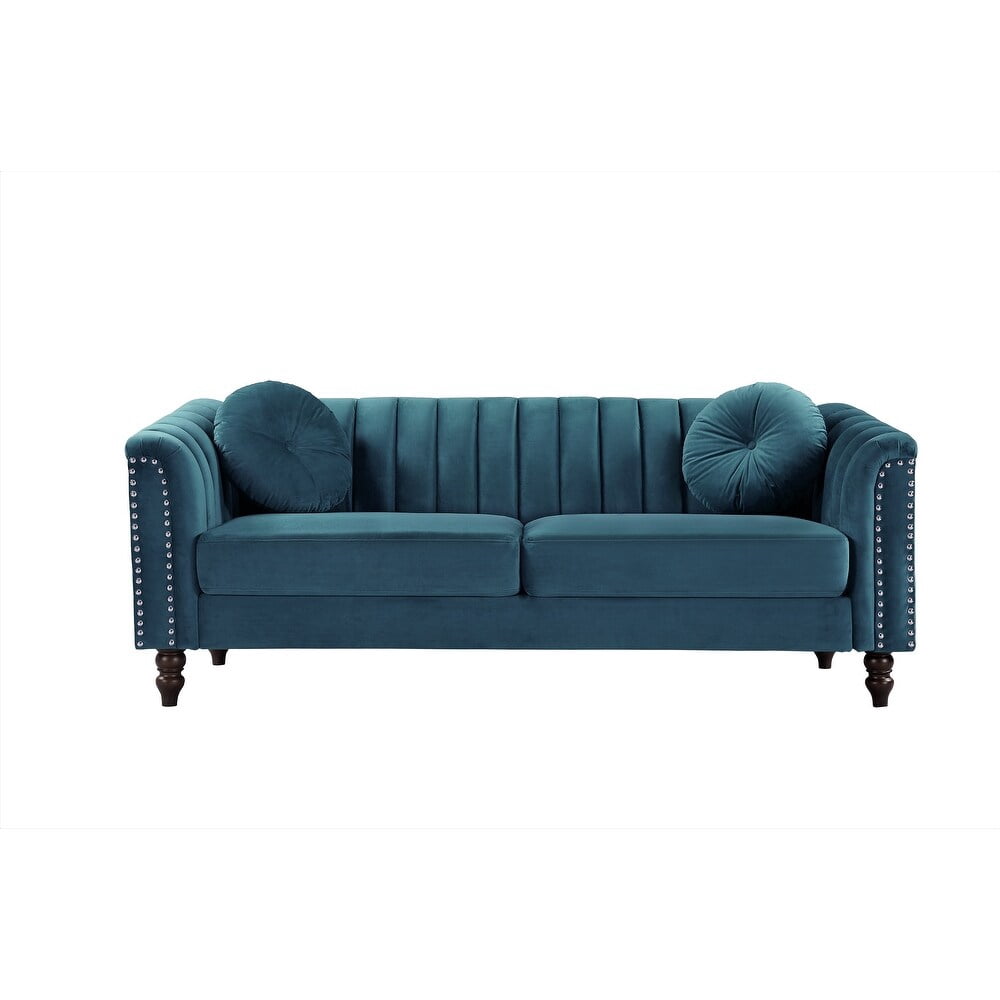 US PRIDE FURNITURE Hills Tufted Back Nailhead 75.2" Sofa-Blue Green