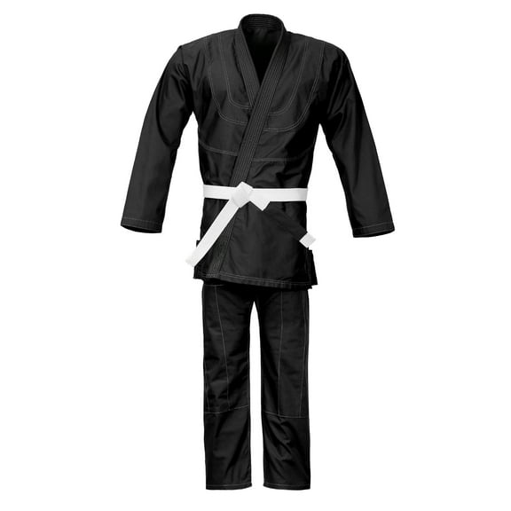 BJJ Gi Kimono, 100% cotton Ultra Light Jiu Jitsu Uniform Black Canvas set, Black, K-1