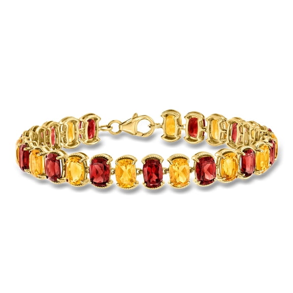 Ross-Simons 14.00 ct. t.w. Garnet and 11.00 ct. t.w. Citrine Bracelet in 18kt Gold Over Sterling, Women's, Adult