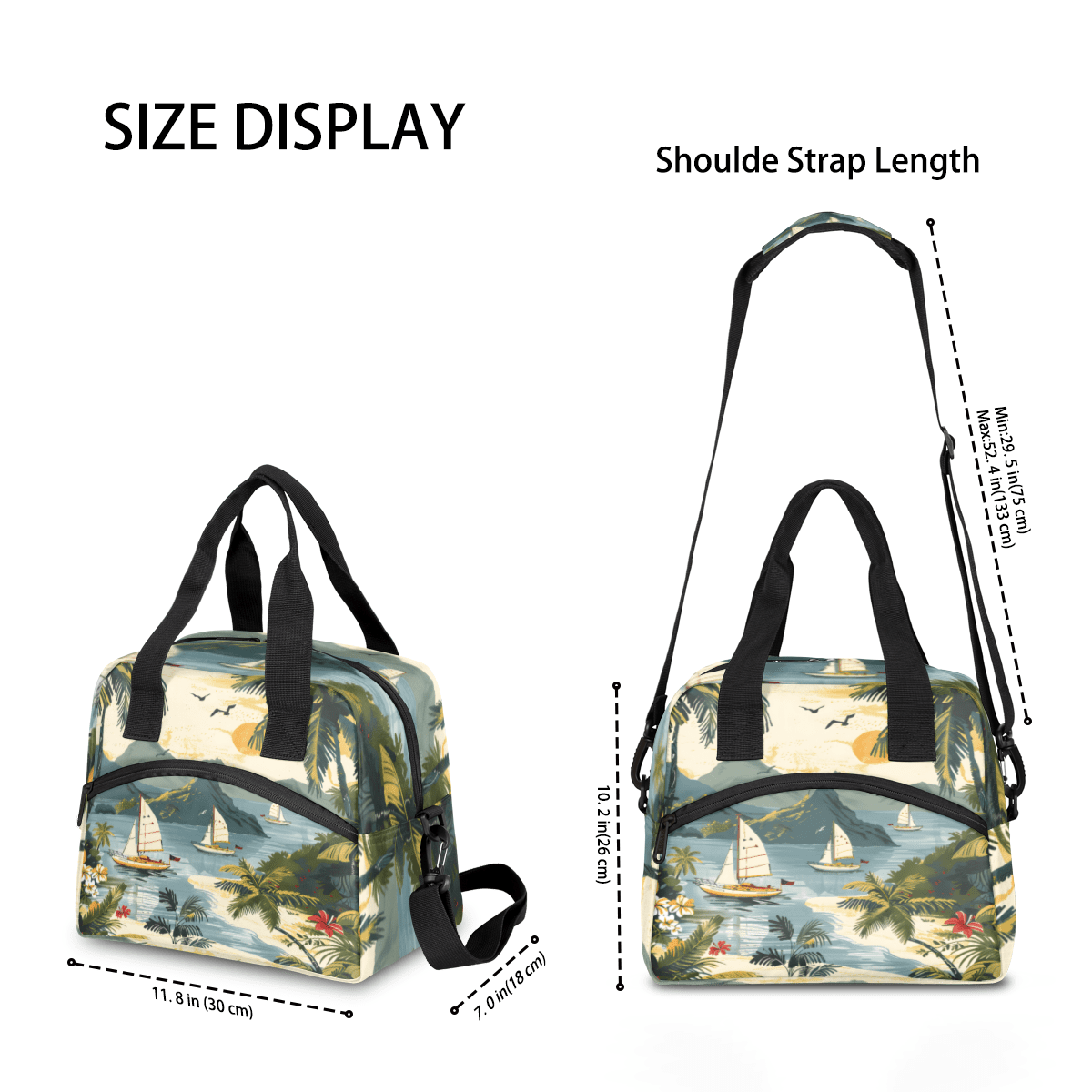 Herdesigns Ocean Theme Insulated Lunch Bag for Women Men Adults Large Reusable Lunch Box Beach Palm Tree Ship Leakproof Cooler Tote Bags with Adjustable Shoulder Strap