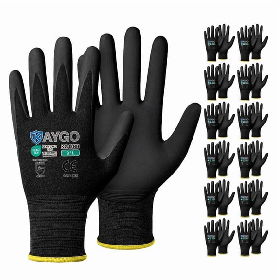 KAYGO Safety Work Gloves, MicroFoam Nitrile Coated, 3 Pairs, Seamless Knit Nylon,Gray, L