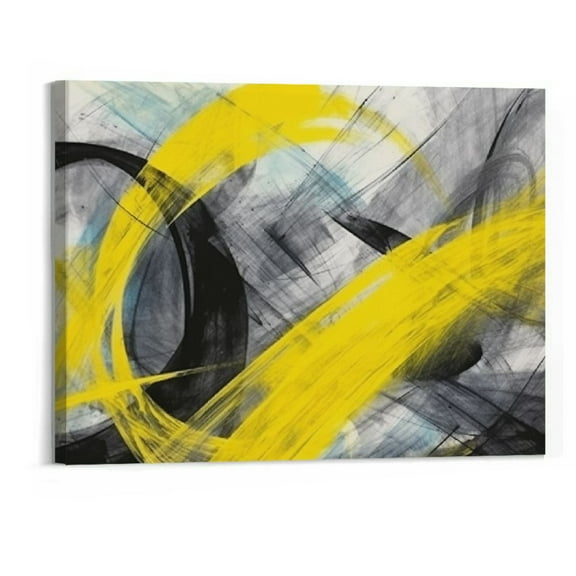 Creowell Yellow and Black Abstract Pictures Canvas Wall Art for Living room Bedroom Wall Decor Morden Artwork An Inspirational Picture Full of Imagination Canvas Art Stretched Ready to Hang-20x16 Inch
