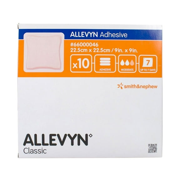 Smith & Nephew Allevyn Adhesive Foam Dressing Adhesive Bandage, 9 X 9 Inch Square, Box of 10