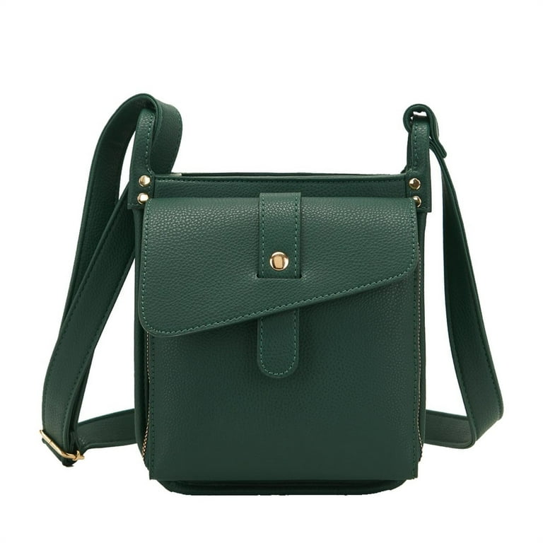 Yoloke Full Grain Leather Crossbody Purse with Built in Wallet Large Capacity Adjustable Strap Metal Zippers 6.3x2.8x8.1 Perfect for Work or