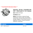 thumbnail image 2 of Alternator - 80 Amp - Compatible with 2007 - 2008 Honda Fit 1.5L 4-Cylinder, 2 of 2