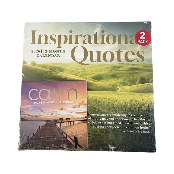 Inspirational Quotes and 2026 I Calm 12-Month Wall Calendars Set – 2 Pack, 12”×24” & 6”×12” Motivational Calendar Bundle for Home or Office Décor