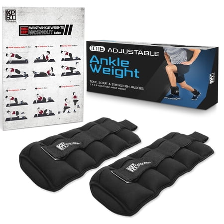 XPRT Fitness 10 lbs Adjustable Ankle Weights for Women and Men  for Exercise  Walking  Jogging  1-5lbs removable weights each  set of 2
