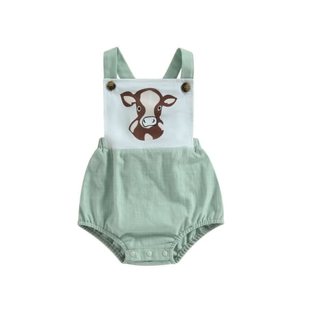 

Sprifallbaby Newborn Baby Girls Summer Casual Romper Sleeveless Cattle Head Print Contrast Color Playsuit 0-18M