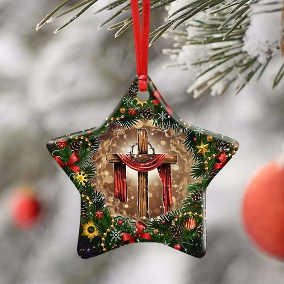 Flagwix Christmas Ornaments, Ceramic Ornaments, Jesus Christian Cross Christmas, Christmas Decorations, Christmas Gifts - Star, 1 Pcs