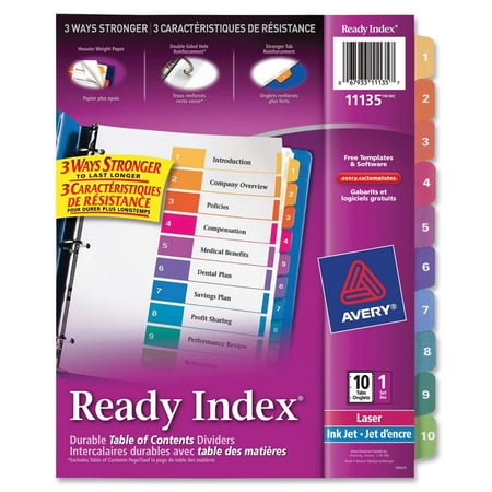- Avery Ready Index Customizable Table of Contents Dividers, Multicolor, 10 Count