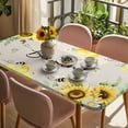 thumbnail image 3 of Sunflower Floral Table Cloths for 5 Foot Rectangle Tables, Farmhouse Pastoral Daisy Bees Beige Burlap Patio Waterproof Elastic Fitted Tablecloths, Washable Rectangular Table Cover for Camping, 3 of 8