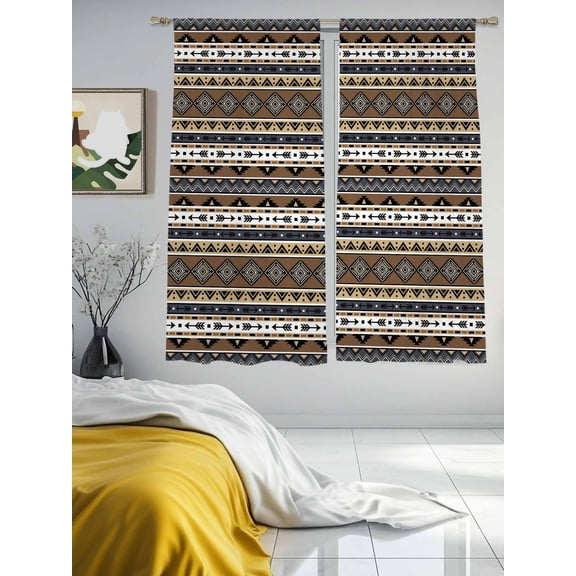 Boho Tribal Stripes Sheer Curtains 2 Panels Set Ethnic Borders Arrow Motifs Lihgt Filtering Rod Pocket Voile Drape,Semi Sheer Window Curtains for Bedroom Living Room,52"x63"