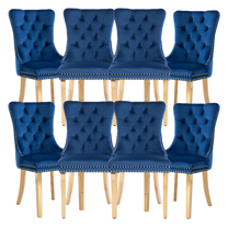 Dining Room Chairs with Velvet Fabric Dining Chairs with Golden Stainless Steel Plating Legs, Backrest and Button Velvet Fabric Design,Luxury Home Furniture for Dining Room(Blue Set of 8)