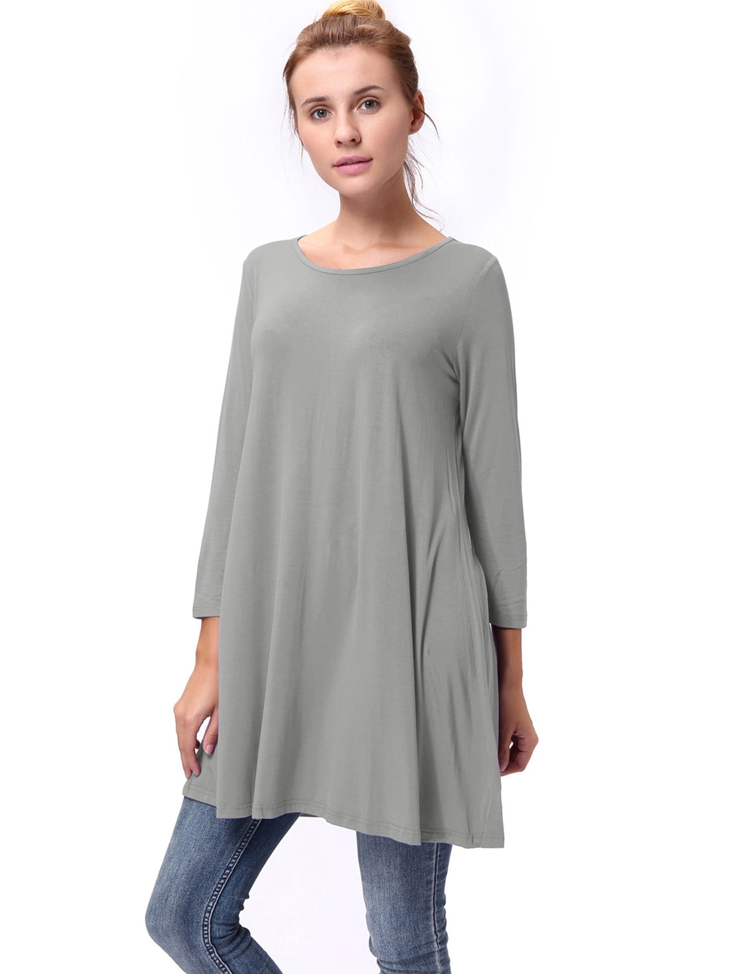 LELINTA Women Plus Size 3/4 Sleeve Tunic Tops Loose Basic Shirt ...