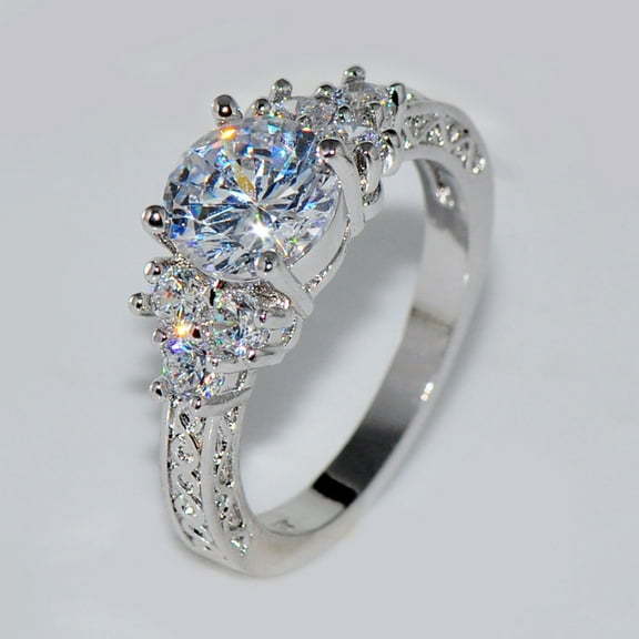 Opvise Luxury Cubic Zirconia Inlaid Women Engagement Wedding Party Ring Jewelry Gift