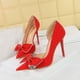 thumbnail image 4 of Zapatos de novia clásicos de tacón alto, delgados, a la moda para damas, con boca poco profunda, puntiagudos, huecos en los lados y lazo de diamante, 4 of 5