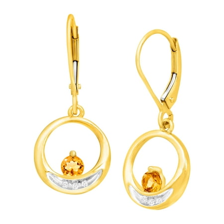 1/3 ct Citrine Drop Earrings with Diamonds in 10kt Gold