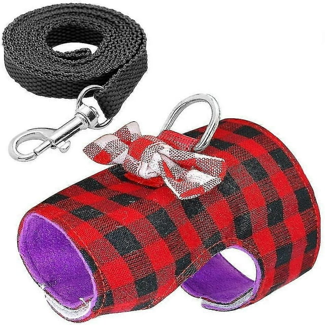 Arnés y correa para mascotas pequeñas para pasear al aire libre, con bonito lazo decorativo y correa para el pecho, accesorio de ropa para conejos (a cuadros rojos)